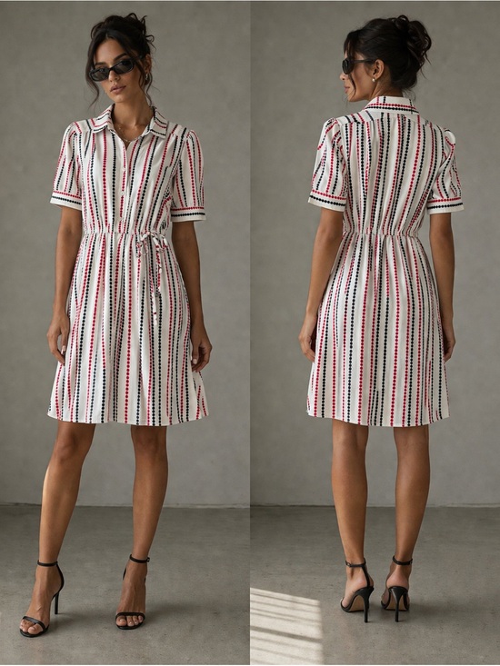 Tommy Hilfiger Dresses & Skirts - Tommy Hilfiger Striped Shirt Dress XS Red Black White Tie Waist